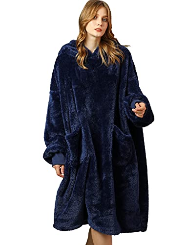 UMIPUBO Decken Hoodie Sweatshirt, Oversized Sherpa Blanket Kapuzenpullover, Warmer Winterpullover Blanket, Sweatshirt Decke mit Zwei Taschen,Super Weich und Bequem,Geeignet für Männer, Frauen (Marine) von UMIPUBO