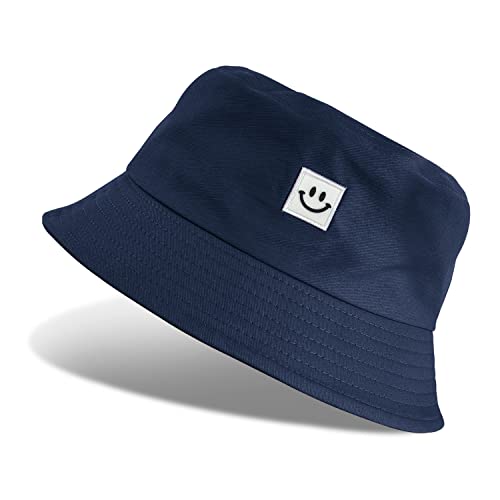 UMIPUBO Fischerhut Bucket Hat Smile Herren Damen Bunt,Sonnenhut Sommerhut Bestickte Fischerhüte,Blumendruck Früchte Druck Mütze,Freizeithut Anglerhut Unisex Hüte (Smile - Blau 02) von UMIPUBO