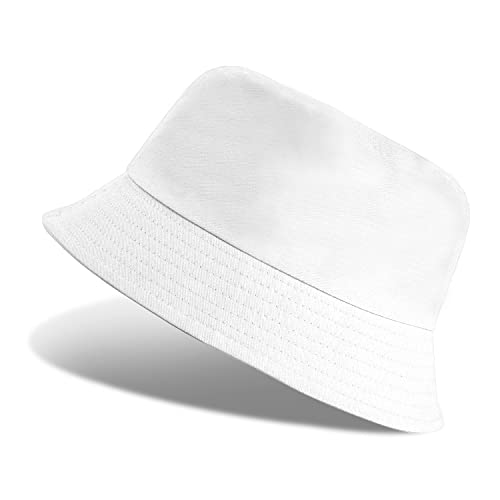 UMIPUBO Fischerhut Bucket Hat Smile Herren Damen Bunt,Sonnenhut Sommerhut Bestickte Fischerhüte,Blumendruck Früchte Druck Mütze,Freizeithut Anglerhut Unisex Hüte (Einfarbig-Weiß) von UMIPUBO