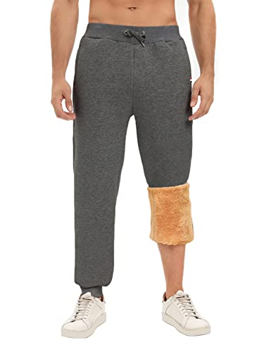 UMIPUBO Jogginghose Herren Baumwolle,Winter Warme Sherpa Gefüttert Freizeithosen Sporthose Herren Lang mit Kordelzug, Zwei Taschen(Dunkelgrau,XXL) von UMIPUBO