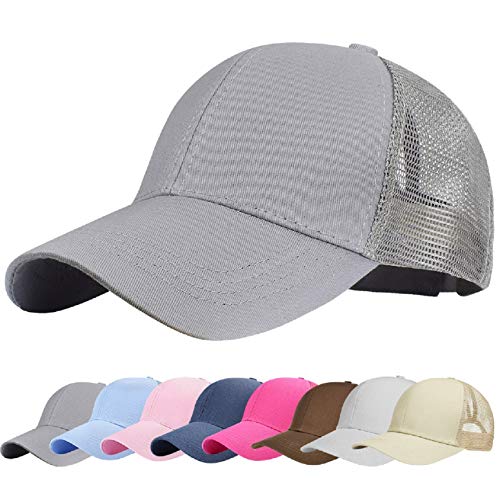 UMIPUBO Mesh Baseball Cap für Damen Basecap Outdoor Sport Mütze Lässig Baseballkappe Nettokappe Schachtelhalm Baseballmütze (Grau) von UMIPUBO