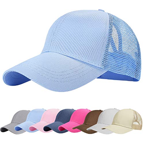 UMIPUBO Mesh Baseball Cap für Damen Basecap Outdoor Sport Mütze Lässig Baseballkappe Nettokappe Schachtelhalm Baseballmütze (Hellblau) von UMIPUBO