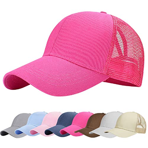 UMIPUBO Mesh Baseball Cap für Damen Basecap Outdoor Sport Mütze Lässig Baseballkappe Nettokappe Schachtelhalm Baseballmütze (Rose rot) von UMIPUBO