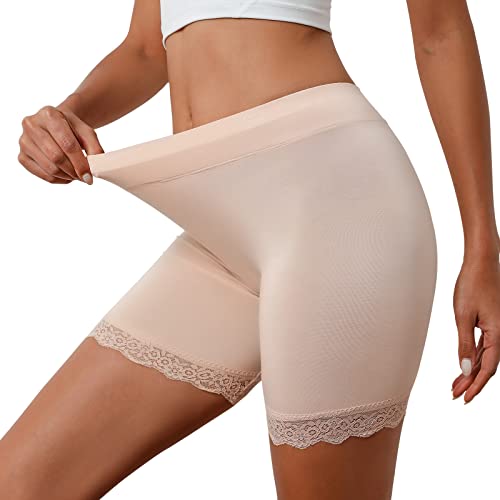 UMIPUBO Nahtlose Unterhose Damen Panties High Waist Spitze Boxershorts Leggings Anti Chafing Shorts Radlerhose für Unter Röcken und Kleidern (Beige,XXL) von UMIPUBO