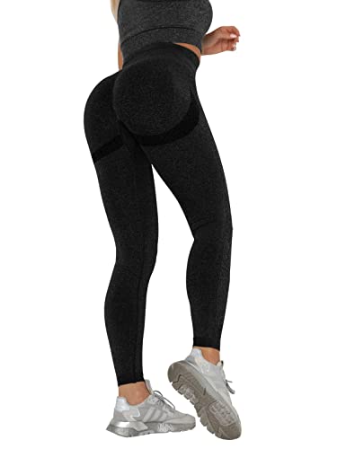 UMIPUBO Sport Leggings Damen High Waist, Blickdicht Push Up Yogahose Nahtlos Shape Yoga Pants Weiche Elastische Sporthosen für Workout Jogging Gym (Schwarz, L) von UMIPUBO