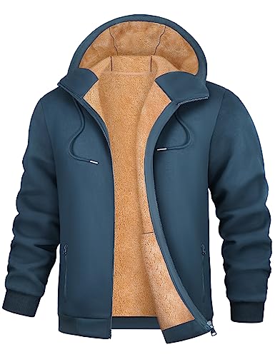 UMIPUBO Sweatjacke Herren Fleecejacke Winter Warm Kapuzenpullover Zipper Hoodie Bequemes und Warmes Casual Sweatshirt mit Kapuze Kapuzenjacke(Blau,L) von UMIPUBO