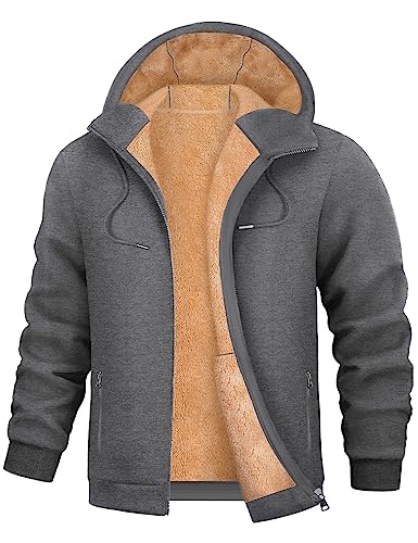 UMIPUBO Sweatjacke Herren Fleecejacke Winter Warm Kapuzenpullover Zipper Hoodie Bequemes und Warmes Casual Sweatshirt mit Kapuze Kapuzenjacke(Dunkelgrau,XL) von UMIPUBO