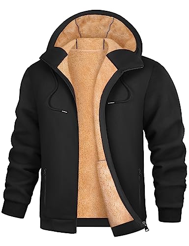 UMIPUBO Sweatjacke Herren Fleecejacke Winter Warm Kapuzenpullover Zipper Hoodie Bequemes und Warmes Casual Sweatshirt mit Kapuze Kapuzenjacke(Schwarz,L) von UMIPUBO