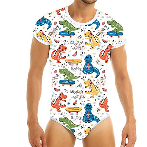 Una ABDL Baby-Einteiler Windelliebhaber (ABDL), Druckknopf-Schritt, Einteiler, Pyjama, kleiner Dinosaurier, blau, M von UNA