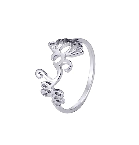 UNIFT Lotus Blume Om Ring für Frauen Edelstahl Dainty Om Aum Ohm Symbol Ring Yoga Schmuck Geschenk Inspirierend (11, Silber), 11, Edelstahl, Kein Edelstein von UNIFT