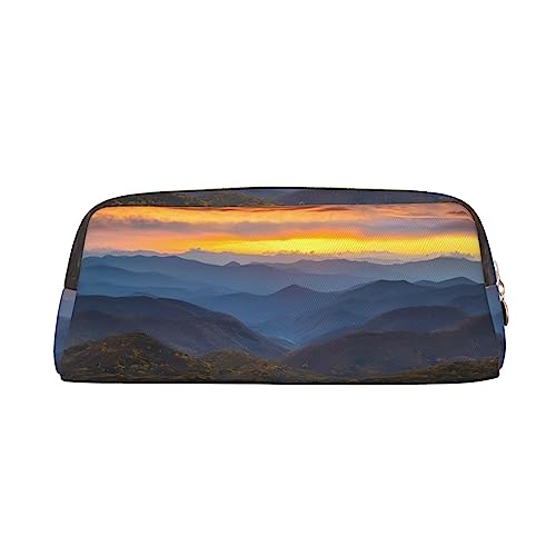 UNIOND Blue Ridge Parkway Berge Bedrucktes Leder Federmäppchen Wasserdicht Stifteetui Reise Kosmetiktasche für Reisen Arbeit Büro, gold, Einheitsgröße, Münzbeutel von UNIOND