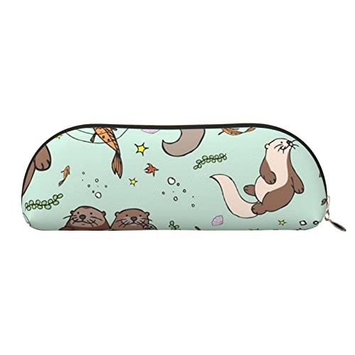 UNIOND Cartoon Niedlicher Otter Bedruckte Leder Bleistift Tasche Tragbare Bleistift Fall Kleine Make-up Tasche Mit Reißverschluss für Reisen Büro Zuhause, gold, Einheitsgröße, Federmäppchen von UNIOND