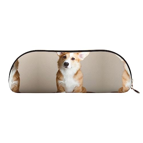 UNIOND Corgi Dog Federmäppchen aus Leder, bedruckt, klein, mit Reißverschluss, für Reisen, Büro, Zuhause, Beige, gold, Einheitsgröße, Federmäppchen von UNIOND