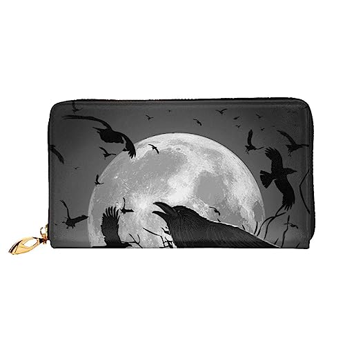 UNIOND Crow Birds Printed Zip Around Wallet Damen Leder Lange Geldbörse Kreditkartenetui für Shopping Büro Reisen, Schwarz , Einheitsgröße von UNIOND