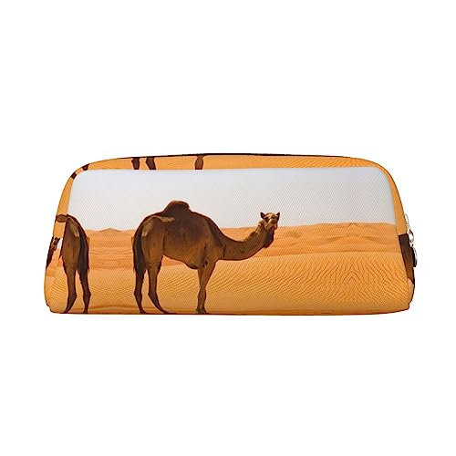 UNIOND Desert Sand Camel Bedrucktes Leder Federmäppchen Wasserdicht Stifteetui Reise Kosmetiktasche für Reisen Arbeit Büro, gold, Einheitsgröße, Münzbeutel von UNIOND