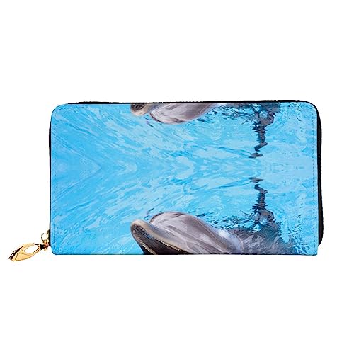 UNIOND Dolphin Printed Zip Around Wallet Damen Leder Lange Geldbörse Kreditkartenetui für Shopping Büro Reisen, Schwarz , Einheitsgröße von UNIOND