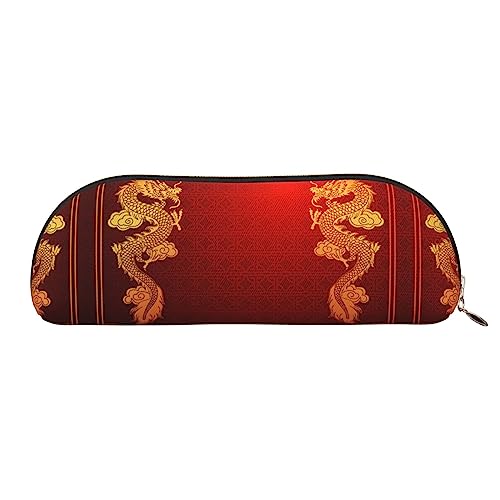 UNIOND Drachen chinesischer Hintergrund Gedruckt Leder Bleistift Tasche Tragbare Bleistift Fall Kleine Make-up Tasche Mit Reißverschluss für Reise Büro Zuhause, gold, Einheitsgröße, Federmäppchen von UNIOND