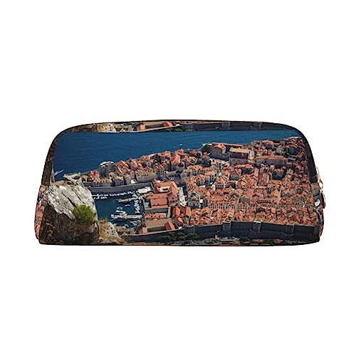 UNIOND Dubrovnik's Old City Bedrucktes Federmäppchen, tragbar, Leder, wasserdicht, Reise-Make-up-Tasche für Arbeit, Büro, Urlaub, gold, Einheitsgröße, Federmäppchen von UNIOND