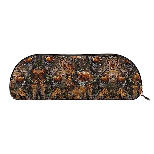 UNIOND Federmäppchen aus Leder, Motiv: Jagd, Hirsch, Bär, Elch, bedruckt, tragbar, kleine Make-up-Tasche mit Reißverschluss, für Reisen, Büro, Zuhause, gold, Einheitsgröße, Federmäppchen von UNIOND