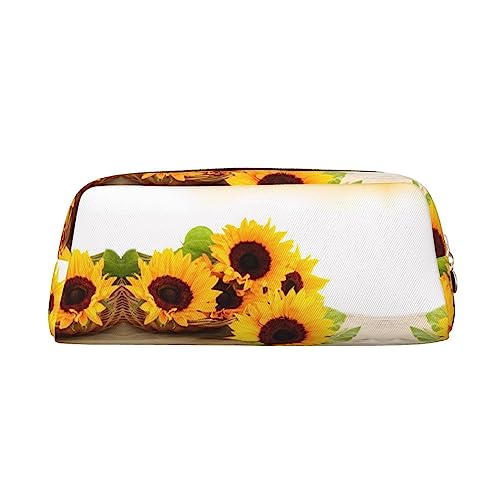 UNIOND Federmäppchen mit Sonnenblumen-Motiv, tragbar, Leder, wasserdicht, Reise-Make-up-Tasche für Arbeit, Büro, Urlaub, gold, Einheitsgröße, Federmäppchen von UNIOND