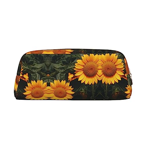 UNIOND Gelbe Sonnenblume bedruckte Bleistifttasche Tragbare Leder Stift Fall Wasserdicht Reise Make-up Tasche für Arbeit Büro Urlaub, gold, Einheitsgröße, Federmäppchen von UNIOND