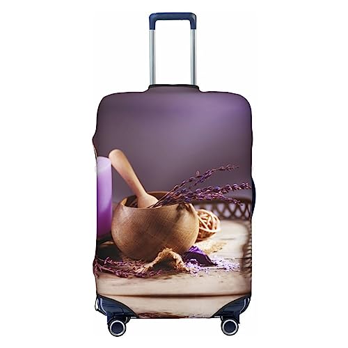 UNIOND Lila Lavendel mit Kerzen bedruckte Gepäckabdeckung, elastische Kofferabdeckung, Reisegepäckschutz, passend für 45,7-81,3 cm Gepäck, Schwarz , S von UNIOND