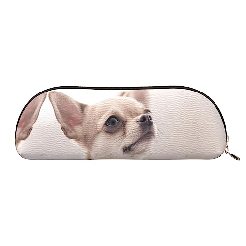 UNIOND Niedlicher Chihuahua-bedruckter Leder-Bleistiftbeutel, tragbares Federmäppchen, kleine Make-up-Tasche mit Reißverschluss für Reisen, Büro, Zuhause, gold, Einheitsgröße, Federmäppchen von UNIOND