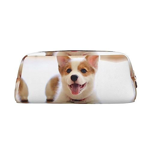 UNIOND Niedliches Corgi-bedrucktes Federmäppchen, tragbar, Leder, wasserdicht, Reise-Make-up-Tasche für Arbeit, Büro, Urlaub, gold, Einheitsgröße, Federmäppchen von UNIOND