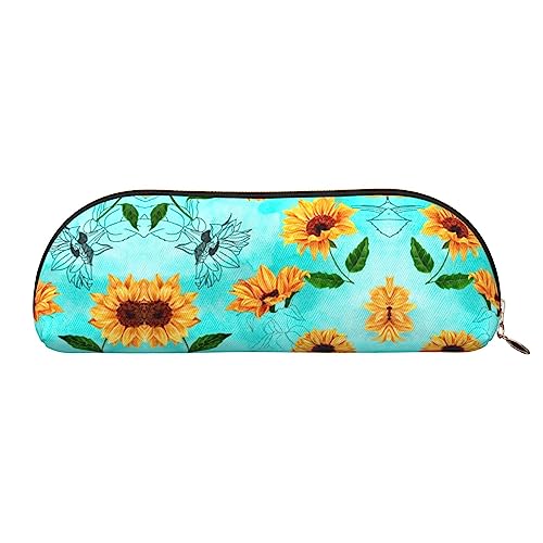 UNIOND Schickes Federmäppchen mit Sonnenblumen-Motiv, Leder, tragbar, kleine Make-up-Tasche mit Reißverschluss, für Reisen, Büro, Zuhause, gold, Einheitsgröße, Federmäppchen von UNIOND