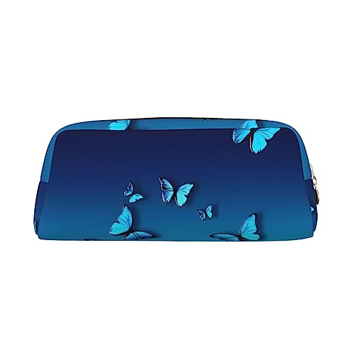 UNIOND Schöne blaue Schmetterling gedruckt Leder Bleistift Tasche Wasserdicht Stift Fall Reise Kosmetik Tasche für Reisen Arbeit Büro, gold, Einheitsgröße, Münzbeutel von UNIOND