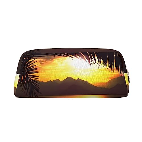 UNIOND Sunset Mountain Printed Pencil Bag Portable Leather Pen Case Waterproof Travel Makeup Pouch for Work Office Vacation, gold, Einheitsgröße, Federmäppchen von UNIOND