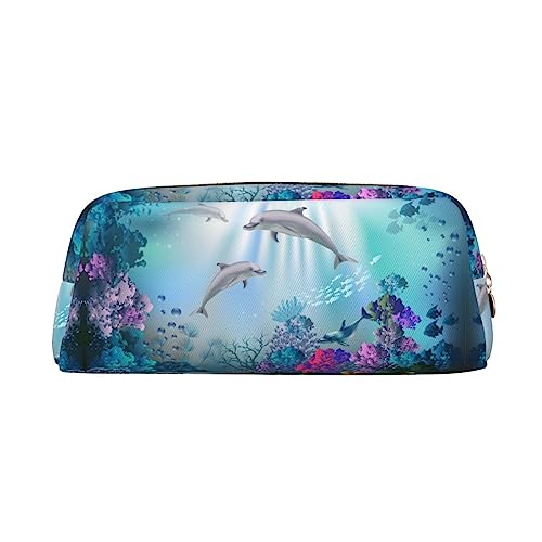 UNIOND Underwater World Bedrucktes Federmäppchen, tragbar, Leder, wasserdicht, Reise-Make-up-Tasche für Arbeit, Büro, Urlaub, gold, Einheitsgröße, Federmäppchen von UNIOND