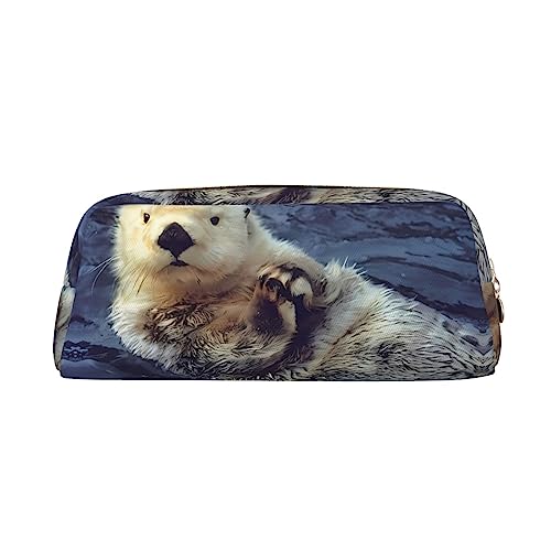 UNIOND Weißer Otter bedrucktes Federmäppchen aus Leder, wasserdicht, für Reisen, Arbeit, Büro, gold, Einheitsgröße, Münzbeutel von UNIOND