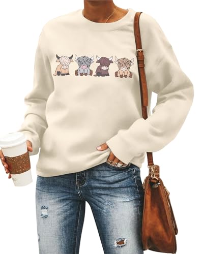 UNIQUEONE Highland Cow Sweatshirt mit Kuh-Aufdruck – Sweatshirts Country Western Pullover Tops Tierliebhaber Geschenk Bauernhof Sweatshirt, aprikose, XL UNIQUEONE Highland Cow Sweatshirt mit Kuh-Aufdruck – Sweatshirts Country Western Pullover Tops Tierliebhaber Geschenk Bauernhof Sweatshirt, aprikose, XL von UNIQUEONE