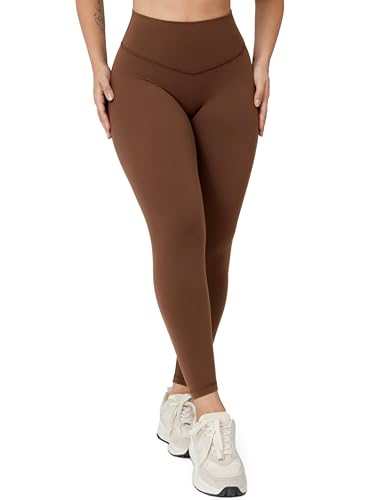 UNISSU Workout-Leggings für Damen, ohne Vordernaht, hohe Taille, butterweich, Yogahose, Fitnessstudio, athletische Strumpfhose, 63,5 cm, kaffeebraun, S von UNISSU