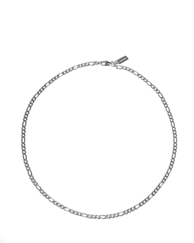 UNSHINEBAR Dünne Figaro Kette für Herren und Damen - Elegante Basic Figaro Halskette aus Edelstahl und 18K Gold - Wasserfeste Kette - Streetwear Schmuck - 50-55cm Länge verstellbar (45cm, Silber) von UNSHINEBAR