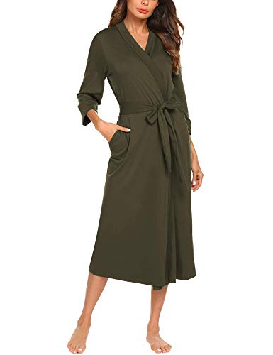 UNibelle Damen Morgenmantel Damen Sexy Baumwolle Saunamantel Bademantel Nachtwäsche Kimono Schlafanzug Herbst Olivegrün S von UNibelle