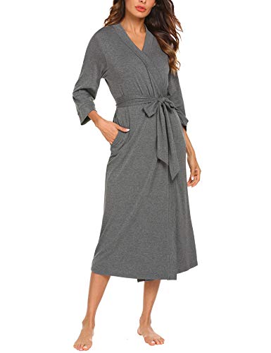 UNibelle Damen Morgenmantel Damen Sexy Baumwolle Saunamantel Bademantel Nachtwäsche Kimono Schlafanzug Herbst Dunkelgrau XXL von UNibelle