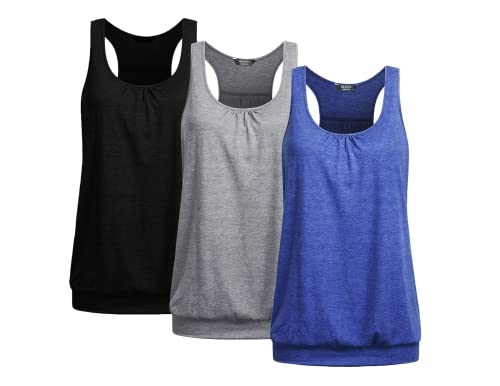 UNibelle Damen Yoga Tank Top Atmungsaktive Shirt Top Sport Tanktop Ärmellos Fitness Oberteil Racerback DREI Stücke, 3er Pack_ Schwarz/Hellgrau/Blau, M von UNibelle