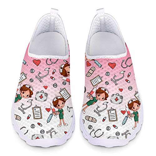 UOIMAG Cute Nurse Pattern Rosa Krankenschwester Schuhe Casual Slip On Schuhe Atmungsaktive Mesh Schuhe Flat Sport Sneaker 38EU von UOIMAG