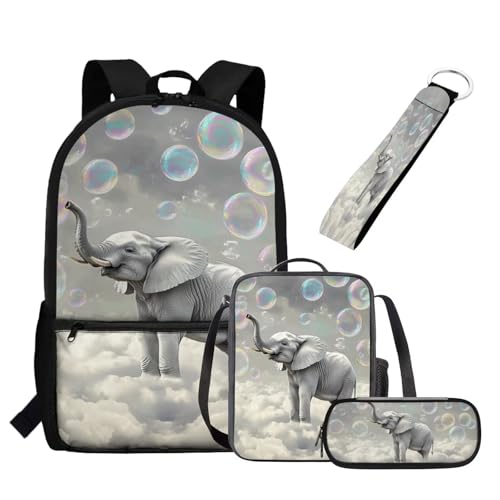 UOIMAG Kinder-Rucksack, Schultasche und Lunchbox-Set mit Federmäppchen, Schlüsselanhänger, Schultaschen-Set, 4-teilig, elefant, Einheitsgröße, Schulranzen-Set UOIMAG Kinder-Rucksack, Schultasche und Lunchbox-Set mit Federmäppchen, Schlüsselanhänger, Schultaschen-Set, 4-teilig, elefant, Einheitsgröße, Schulranzen-Set von UOIMAG