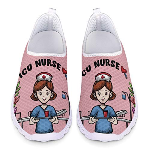 UOIMAG Pink Nurse Schuhe Geschenk für Frauen Mädchen Casual Slip On Schuhe Atmungsaktive Mesh Schuhe Flat Sport Sneaker 40EU von UOIMAG