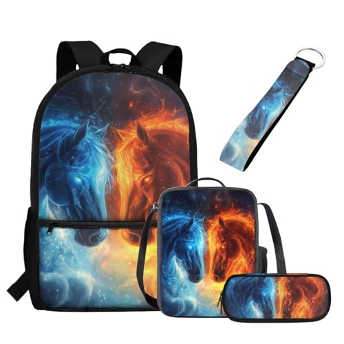 UOIMAG Schulranzen-Set für Kinder, Rucksack und Lunchtasche, 4-teilig, leichter Rucksack mit Federmäppchen, Schlüsselanhänger, Horse Fire, Einheitsgröße, Schulranzen-Set UOIMAG Schulranzen-Set für Kinder, Rucksack und Lunchtasche, 4-teilig, leichter Rucksack mit Federmäppchen, Schlüsselanhänger, Horse Fire, Einheitsgröße, Schulranzen-Set von UOIMAG