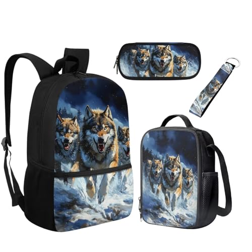 UOIMAG Schulranzen-Set für Kinder, Rucksack und Lunchtasche, mit Federmäppchen, Schlüsselanhänger, 4-teiliges Rucksack-Set, Wolf Running, Einheitsgröße, Schulranzen-Set UOIMAG Schulranzen-Set für Kinder, Rucksack und Lunchtasche, mit Federmäppchen, Schlüsselanhänger, 4-teiliges Rucksack-Set, Wolf Running, Einheitsgröße, Schulranzen-Set von UOIMAG