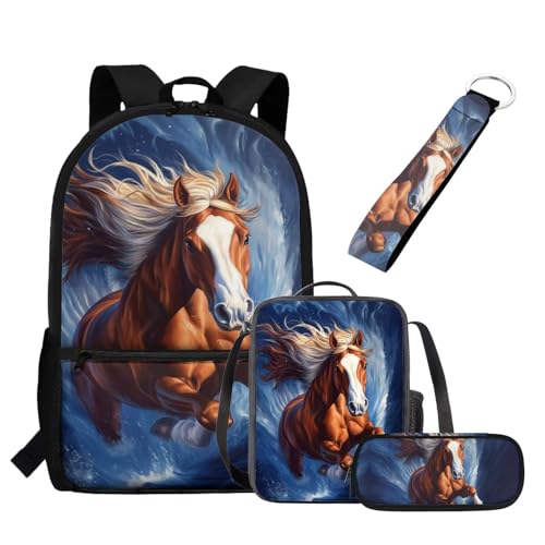 UOIMAG Schulranzen-Set mit Rucksack und Lunchtasche, mit Federmäppchen, Schlüsselanhänger, 4-teilig, Schultaschen für Kinder, Braunes Pferd, Einheitsgröße, Schulranzen-Set UOIMAG Schulranzen-Set mit Rucksack und Lunchtasche, mit Federmäppchen, Schlüsselanhänger, 4-teilig, Schultaschen für Kinder, Braunes Pferd, Einheitsgröße, Schulranzen-Set von UOIMAG