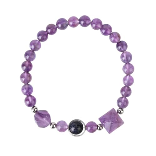 6 Mm Edelstein-Pyramiden-Charm-Armband Für Unisex – Armband Aus Natürlichem Rosenquarz/Amethyst/Tigerauge/Sodalith,Elastisches Stretch-Armband Aus Kristall-Edelstein Für Damen Und Herren,Violett,E von UOMSKTY