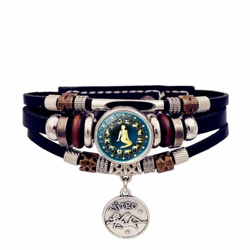 Lederarmband Mit Leuchtendem Sternzeichen Jungfrau Und 12 Sternbildern – Handgefertigtes, Gewebtes Sternzeichen-Wickelarmband Mit Leuchtendem Armband Für Damen Und Herren, Schmuck, Geburtstagsgesch von UOMSKTY