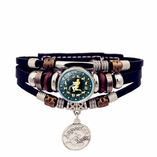 Lederarmband Mit Leuchtendem Sternzeichen Wassermann Und 12 Sternbildern – Handgefertigtes, Gewebtes Sternzeichen-Wickelarmband Mit Leuchtendem Armband Für Damen Und Herren, Schmuck, Geburtstagsges von UOMSKTY