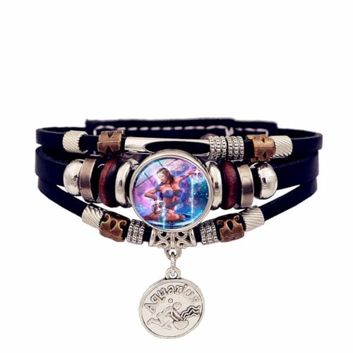 Leuchtendes Armband Wassermann 12 Sternzeichen Konstellation – Mehrschichtiges Punk-Lederarmband Mit Perlen Für Herren Und Damen, Stilvolles Schwarzes Vintage-Lederarmband Für Damen Und Herren, 20 von UOMSKTY