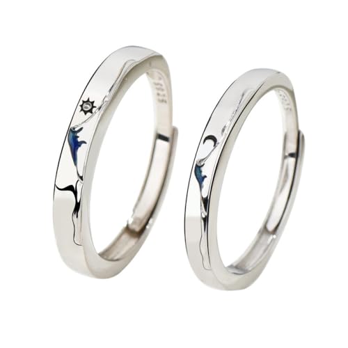 Modische S925-Ringe Für Paare - Trendiger, Verstellbarer Ring Mit Sonne, Mond Und Bergen, Schmuck, Einfacher Glänzender Offener Ring, Exquisite Eheringe Für Liebhaber, Ewigkeitsversprechen, Männe von UOMSKTY